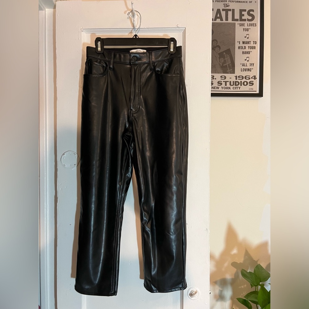 Abercrombie & Fitch Black Faux Leather Straight Leg Pants